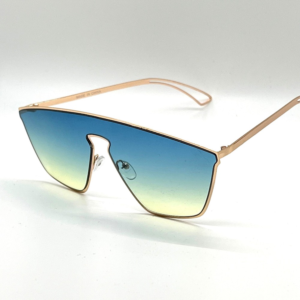 Sunglasses Women Men Fashion Oversized Shield Sunglasses Gold Frame‎ Green Lens